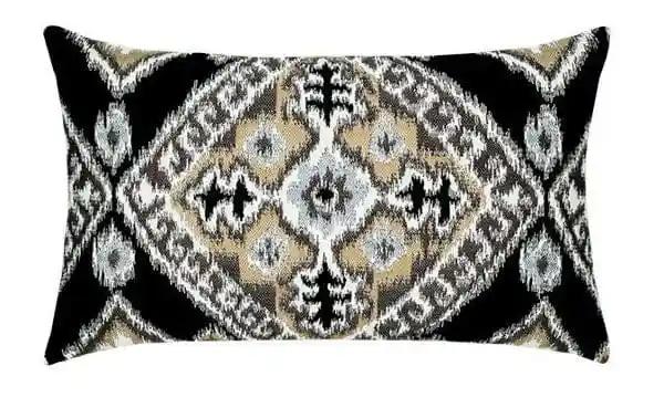 ELAINE SMITH INC. Outdoor Pillow Ikat Diamond Onyx Lumbar 12&quot;x20&quot; Outdoor Pillow