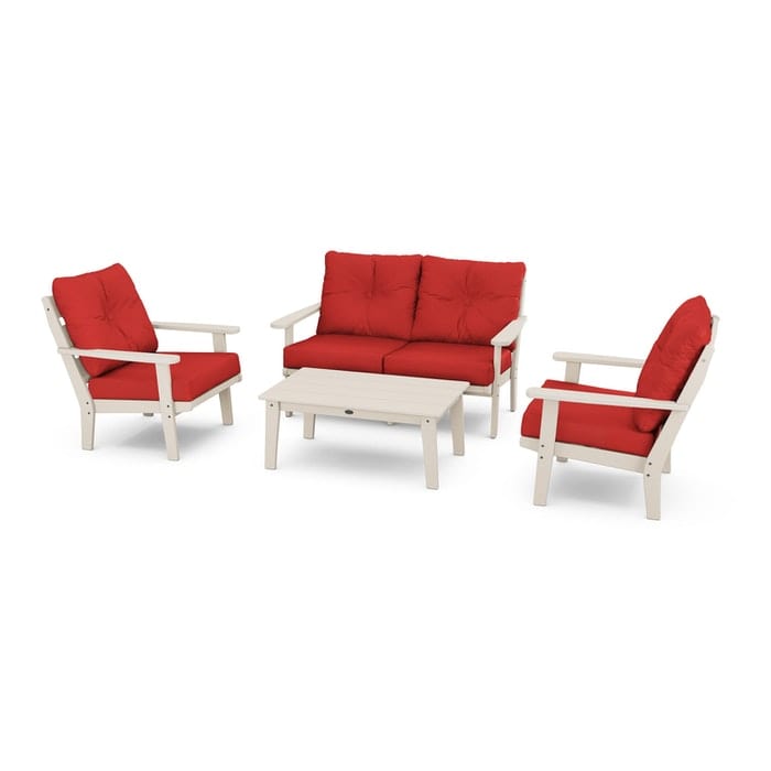 Polywood Outdoor Furniture Sand / Crimson Linen Polywood Lakeside 4-Piece Deep Seating Set