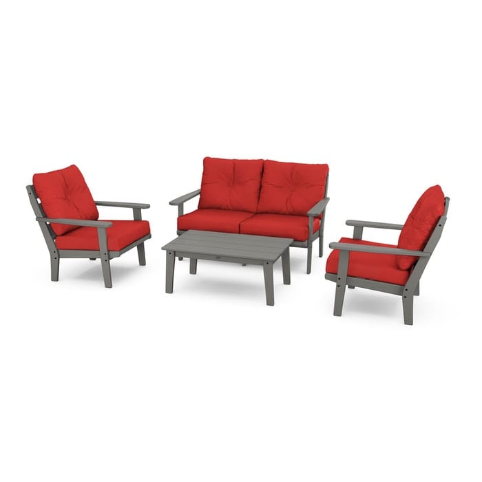 Polywood Outdoor Furniture Slate Grey / Crimson Linen Polywood Lakeside 4-Piece Deep Seating Set