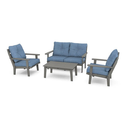 Polywood Outdoor Furniture Slate Grey / Sky Blue Polywood Lakeside 4-Piece Deep Seating Set