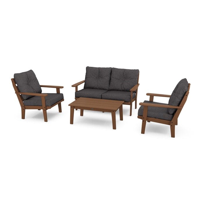 Polywood Outdoor Furniture Teak / Ash Charcoal Polywood Lakeside 4-Piece Deep Seating Set