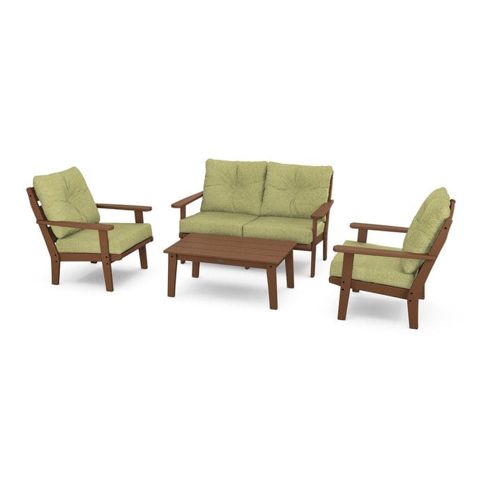 Polywood Outdoor Furniture Teak / Chartreuse Boucle Polywood Lakeside 4-Piece Deep Seating Set