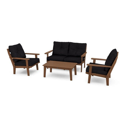 Polywood Outdoor Furniture Teak / Midnight Linen Polywood Lakeside 4-Piece Deep Seating Set