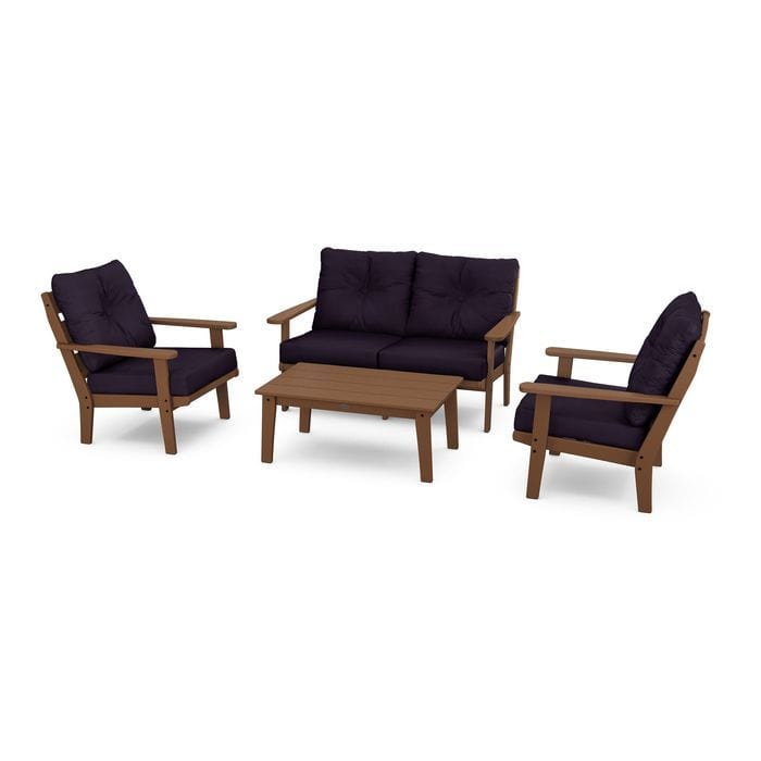 Polywood Outdoor Furniture Teak / Navy Linen Polywood Lakeside 4-Piece Deep Seating Set