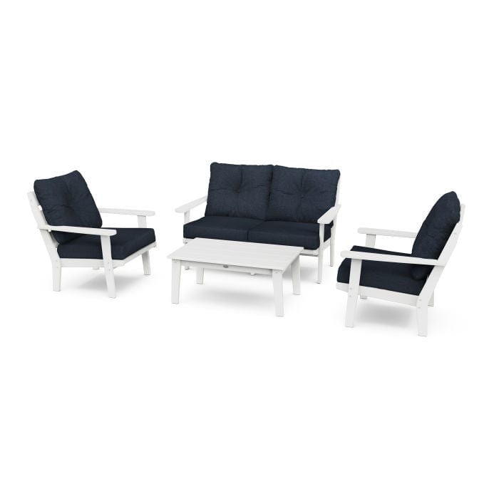 Polywood Outdoor Furniture White / Marine Indigo Polywood Lakeside 4-Piece Deep Seating Set