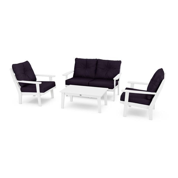 Polywood Outdoor Furniture White / Navy Linen Polywood Lakeside 4-Piece Deep Seating Set