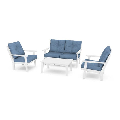 Polywood Outdoor Furniture White / Sky Blue Polywood Lakeside 4-Piece Deep Seating Set