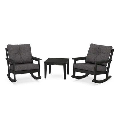 Polywood Polywood Black / Ash Charcoal Polywood Vineyard 3-Piece Deep Seating Rocking Chair Set