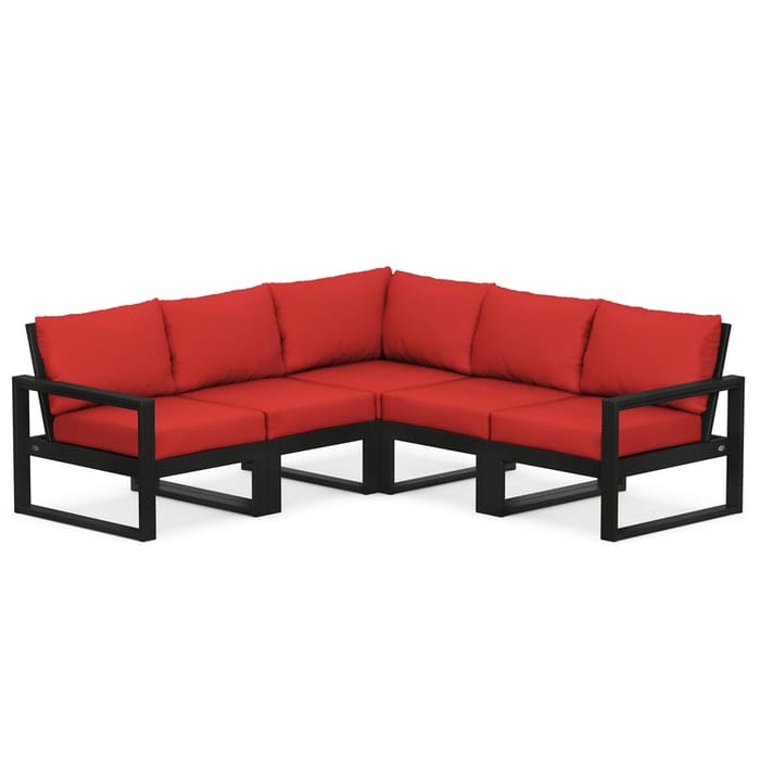Polywood Polywood Black / Crimson Linen Polywood EDGE 5-Piece Modular Deep Seating Set