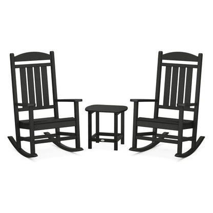 Polywood Polywood Black Polywood Presidential 3-Piece Rocking Chair Set with South Beach 18&quot; Side Table