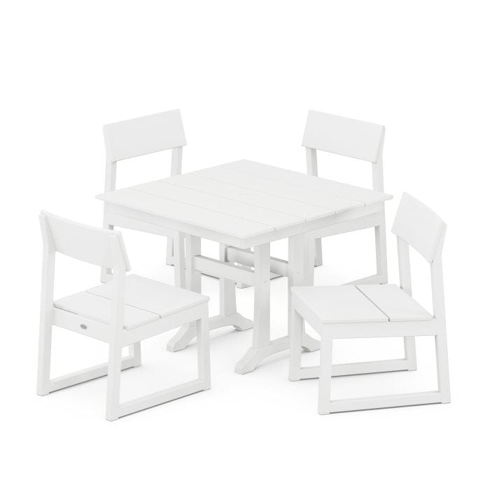 Polywood Polywood Dining White Polywood EDGE 5-Piece Farmhouse Trestle Side Chair Dining Set