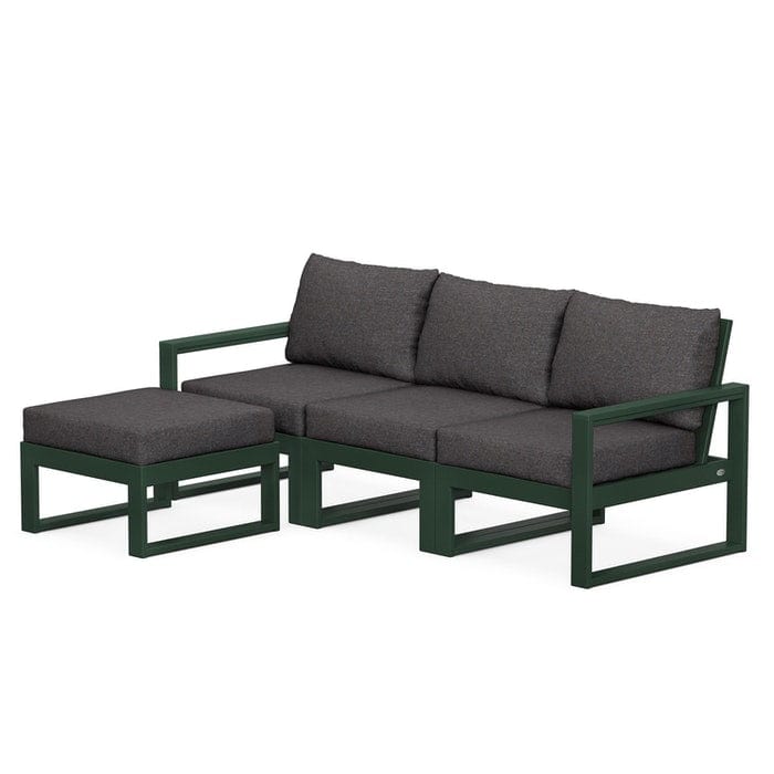 Polywood Polywood Green / Ash Charcoal Polywood EDGE 4-Piece Modular Deep Seating Set with Ottoman
