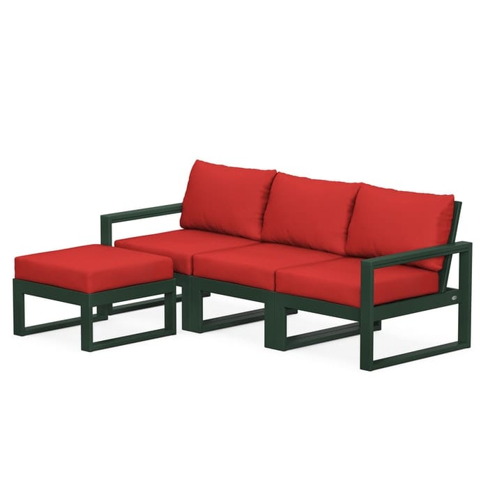 Polywood Polywood Green / Crimson Linen Polywood EDGE 4-Piece Modular Deep Seating Set with Ottoman
