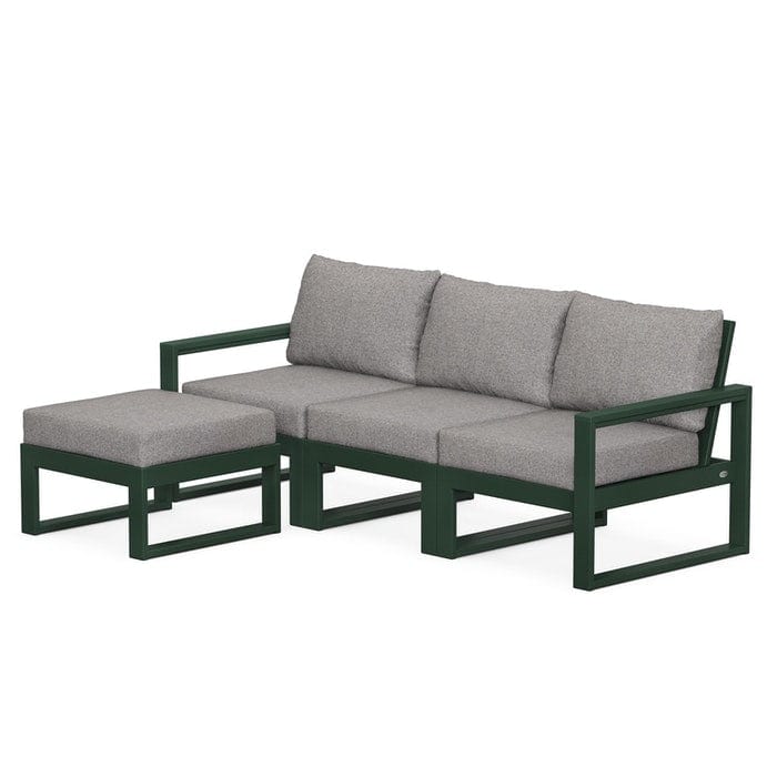 Polywood Polywood Green / Grey Mist Polywood EDGE 4-Piece Modular Deep Seating Set with Ottoman