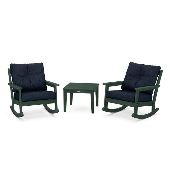 Polywood Polywood Green / Marine Indigo Polywood Vineyard 3-Piece Deep Seating Rocking Chair Set