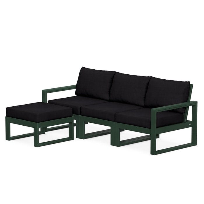 Polywood Polywood Green / Midnight Linen Polywood EDGE 4-Piece Modular Deep Seating Set with Ottoman
