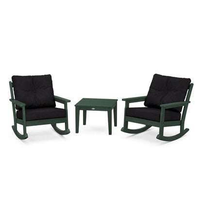 Polywood Polywood Green / Midnight Linen Polywood Vineyard 3-Piece Deep Seating Rocking Chair Set