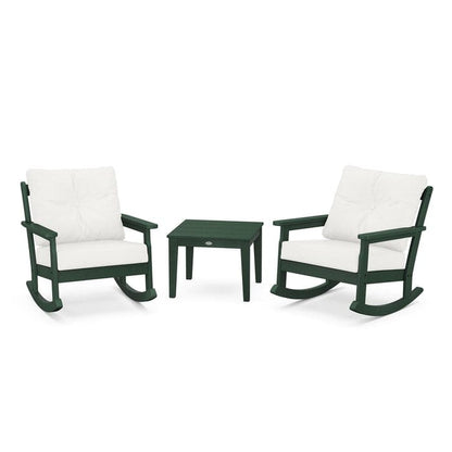 Polywood Polywood Green / Natural Linen Polywood Vineyard 3-Piece Deep Seating Rocking Chair Set