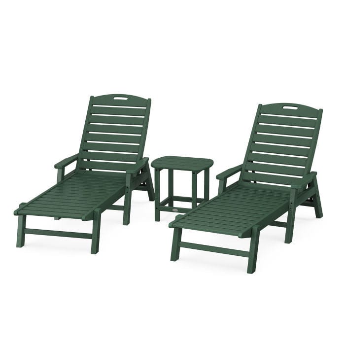 Polywood Polywood Green Polywood Nautical 3-Piece Chaise Set with South Beach 18&quot; Side Table