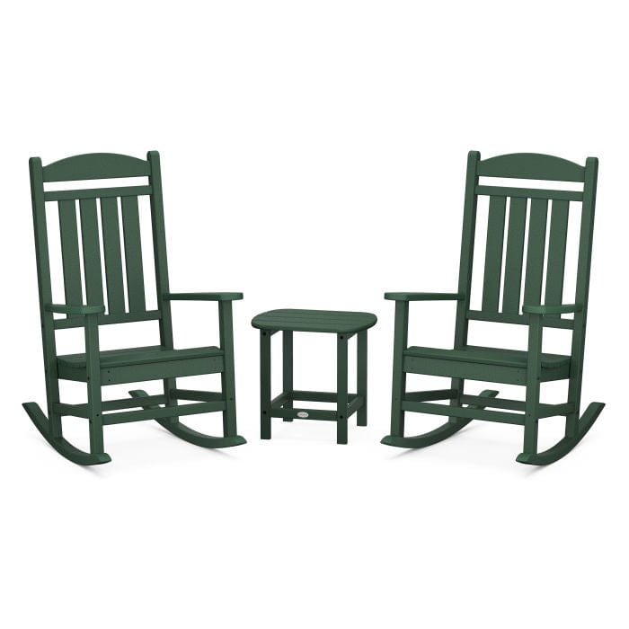 Polywood Polywood Green Polywood Presidential 3-Piece Rocking Chair Set with South Beach 18&quot; Side Table