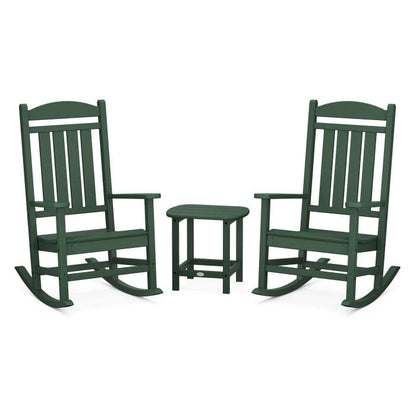 Polywood Polywood Green Polywood Presidential 3-Piece Rocking Chair Set with South Beach 18&quot; Side Table