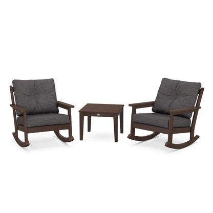Polywood Polywood Mahogany / Ash Charcoal Polywood Vineyard 3-Piece Deep Seating Rocking Chair Set