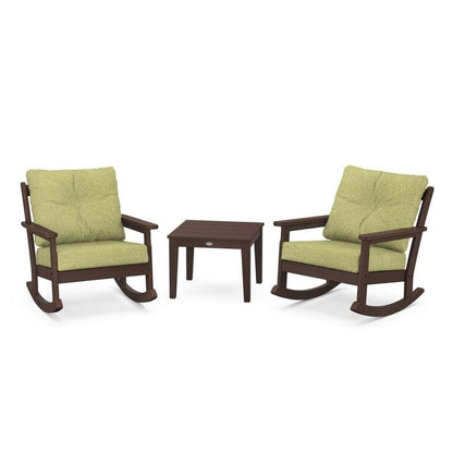 Polywood Polywood Mahogany / Chartreuse Boucle Polywood Vineyard 3-Piece Deep Seating Rocking Chair Set