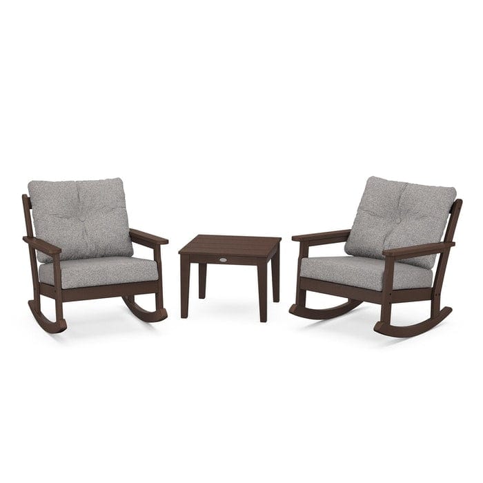 Polywood Polywood Mahogany / Grey Mist Polywood Vineyard 3-Piece Deep Seating Rocking Chair Set