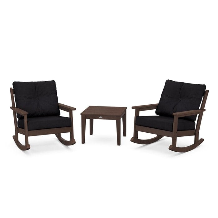 Polywood Polywood Mahogany / Midnight Linen Polywood Vineyard 3-Piece Deep Seating Rocking Chair Set
