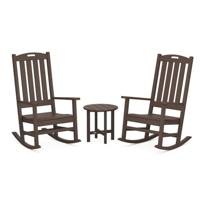 Polywood Polywood Mahogany Nautical 3Piece Porch Rocking Chair Set with Round 18&quot; Side Table