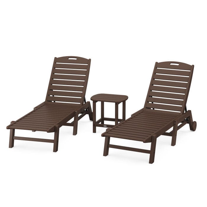 Polywood Polywood Mahogany Polywood Nautical 3-Piece Wheeled Chaise Set with South Beach 18&quot; Side Table