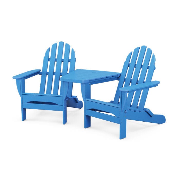 Polywood Polywood Pacific Blue Polywood Classic 3-Piece Folding Adirondack Set With Connecting Table