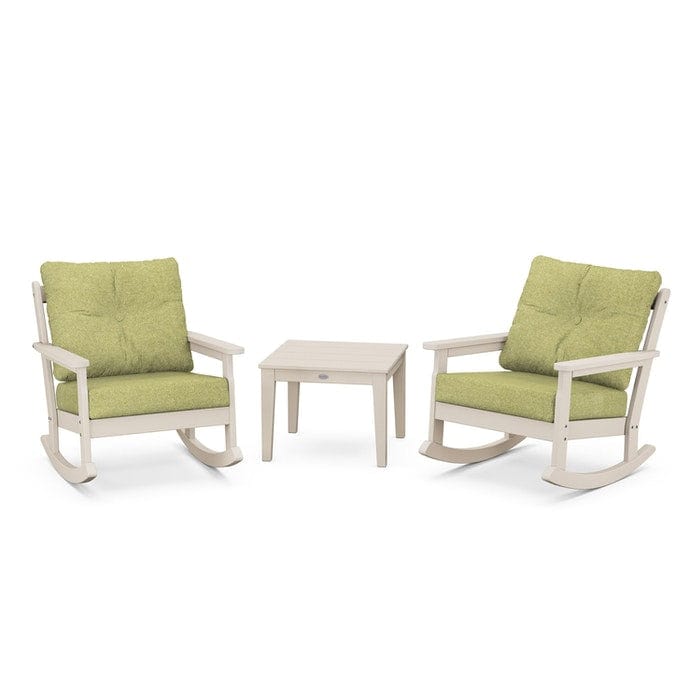 Polywood Polywood Sand / Chartreuse Boucle Polywood Vineyard 3-Piece Deep Seating Rocking Chair Set