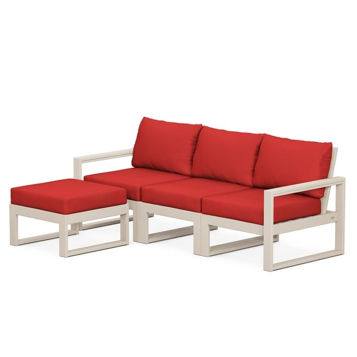Polywood Polywood Sand / Crimson Linen Polywood EDGE 4-Piece Modular Deep Seating Set with Ottoman