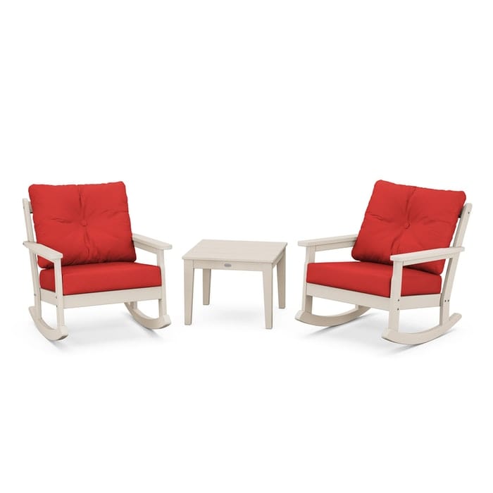 Polywood Polywood Sand / Crimson Linen Polywood Vineyard 3-Piece Deep Seating Rocking Chair Set
