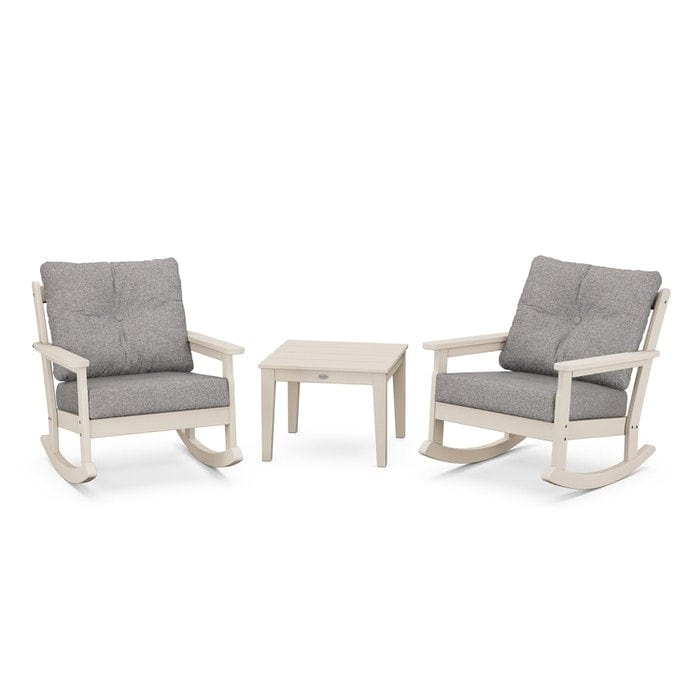 Polywood Polywood Sand / Grey Mist Polywood Vineyard 3-Piece Deep Seating Rocking Chair Set