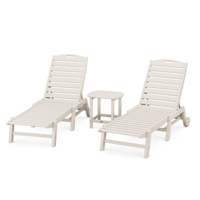 Polywood Polywood Sand Polywood Nautical 3-Piece Wheeled Chaise Set with South Beach 18&quot; Side Table