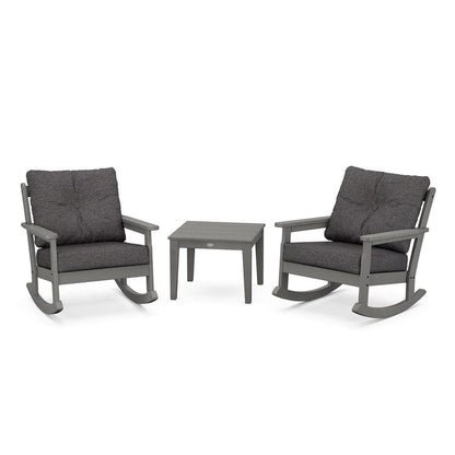 Polywood Polywood Slate Grey / Ash Charcoal Polywood Vineyard 3-Piece Deep Seating Rocking Chair Set