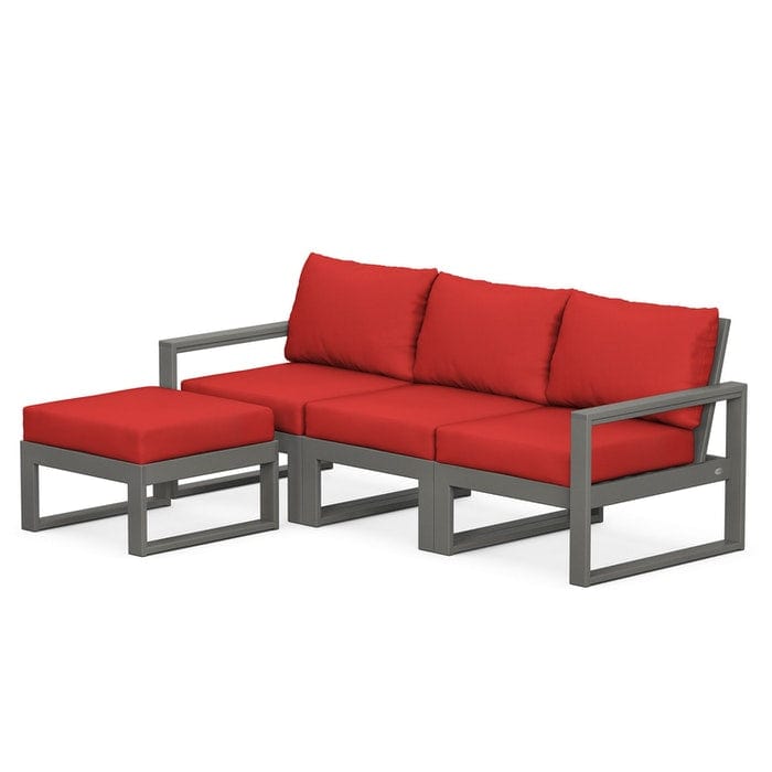 Polywood Polywood Slate Grey / Crimson Linen Polywood EDGE 4-Piece Modular Deep Seating Set with Ottoman
