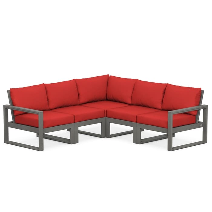 Polywood Polywood Slate Grey / Crimson Linen Polywood EDGE 5-Piece Modular Deep Seating Set