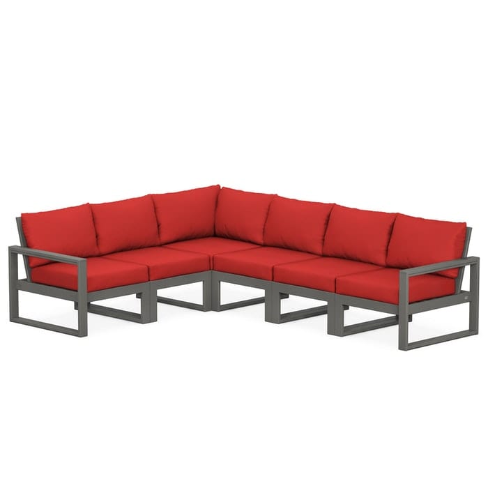 Polywood Polywood Slate Grey / Crimson Linen Polywood EDGE 6-Piece Modular Deep Seating Set