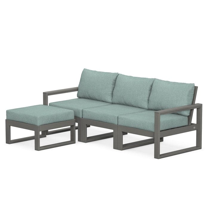 Polywood Polywood Slate Grey / Glacier Spa Polywood EDGE 4-Piece Modular Deep Seating Set with Ottoman