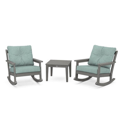 Polywood Polywood Slate Grey / Glacier Spa Polywood Vineyard 3-Piece Deep Seating Rocking Chair Set