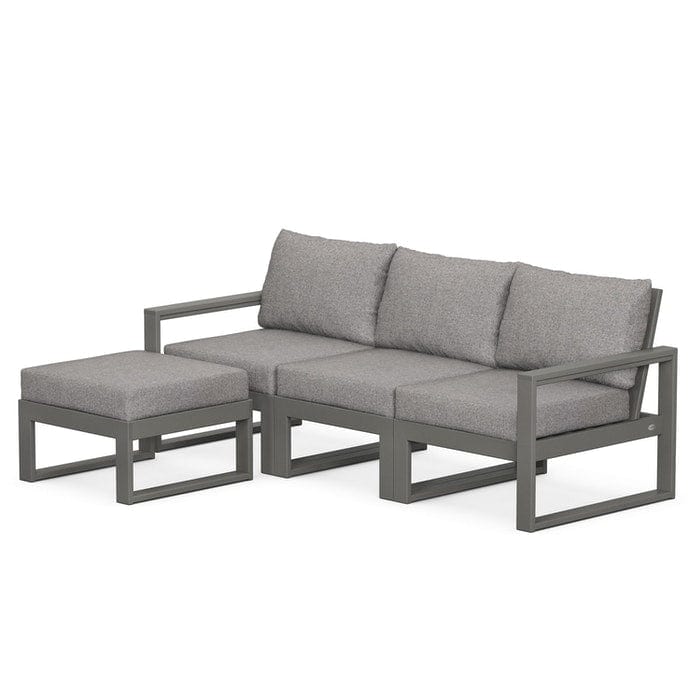 Polywood Polywood Slate Grey / Grey Mist Polywood EDGE 4-Piece Modular Deep Seating Set with Ottoman