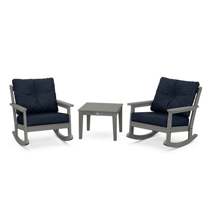 Polywood Polywood Slate Grey / Marine Indigo Polywood Vineyard 3-Piece Deep Seating Rocking Chair Set