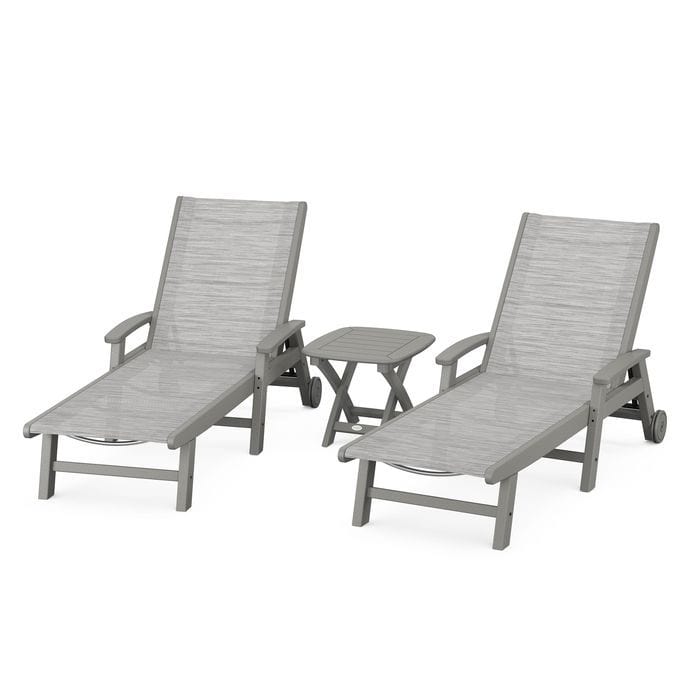 Polywood Polywood Slate Grey / Metallic Polywood Coastal 3-Piece Wheeled Chaise Set with Nautical Side Table