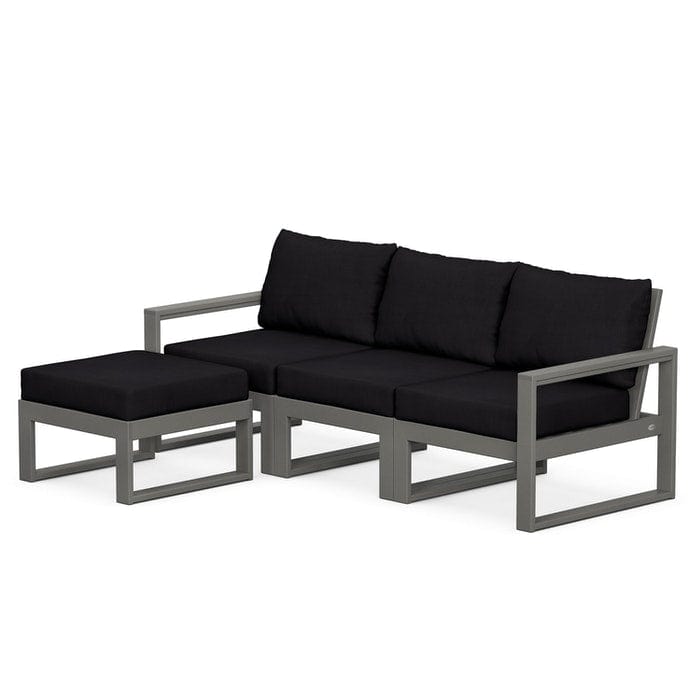 Polywood Polywood Slate Grey / Midnight Linen Polywood EDGE 4-Piece Modular Deep Seating Set with Ottoman