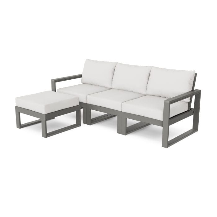 Polywood Polywood Slate Grey / Natural Linen Polywood EDGE 4-Piece Modular Deep Seating Set with Ottoman