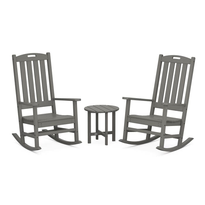 Polywood Polywood Slate Grey Nautical 3Piece Porch Rocking Chair Set with Round 18&quot; Side Table