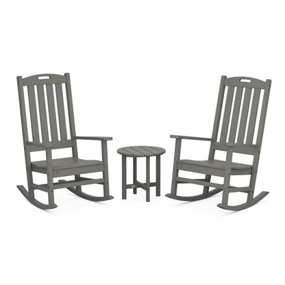 Polywood Polywood Slate Grey Nautical 3Piece Porch Rocking Chair Set with Round 18&quot; Side Table